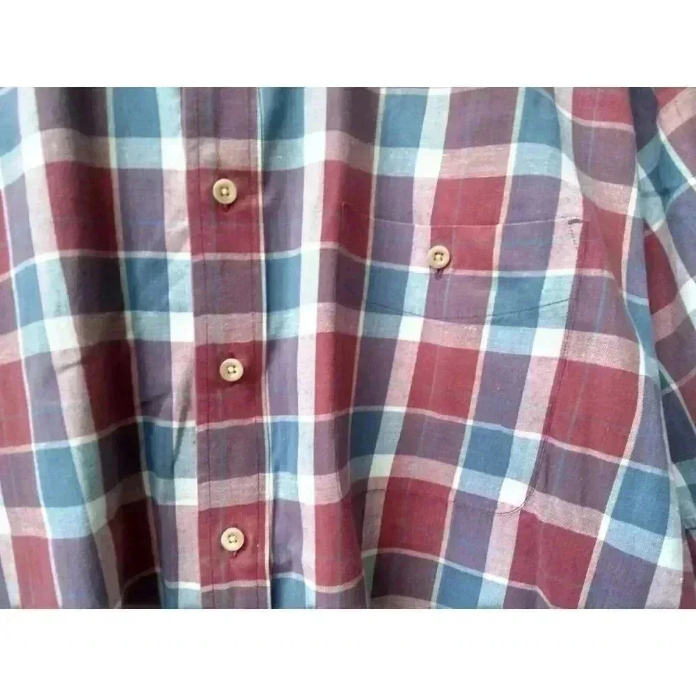 Eddie Bauer Men's Cotton Red /Blue Plaid Short Sleeve Shirt XL / XG - Picture 5 of 6
